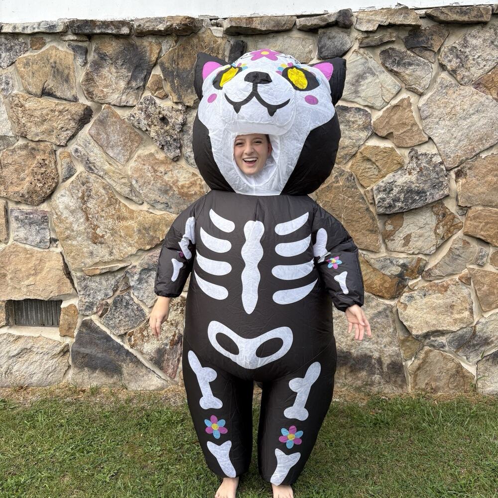 Skeleton Kitty Inflatable Costume 💀🐈⬛ Kids Halloween Cat 7-10